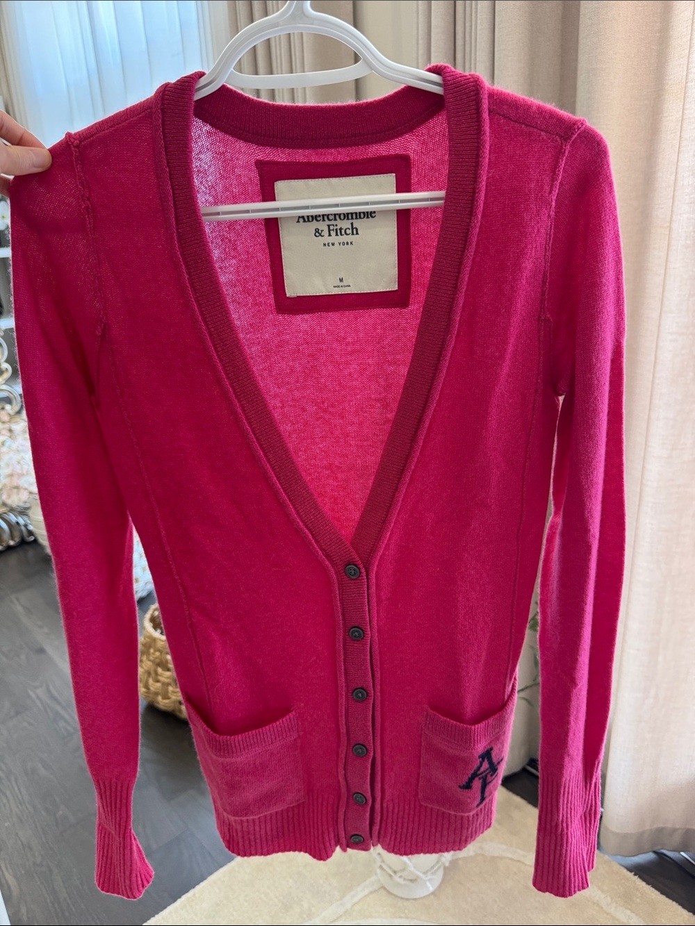 Abercrombie & Fitch Women's Bright Fuchsia V-Neck Button Cashmere Cardigan